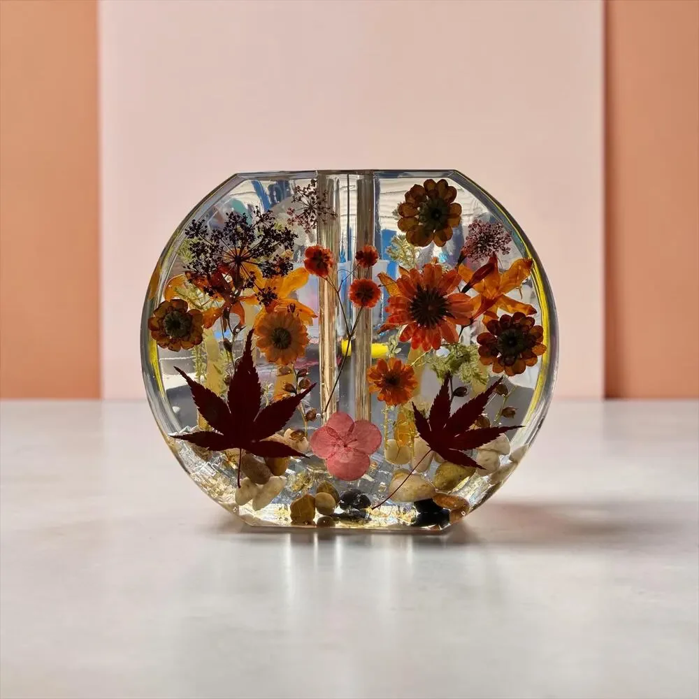 Forever Bloom Autumn Woods Bud Vase | Real Pressed Flowers & Mushrooms in Resin